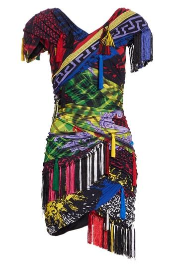 Women's Versace Fringe Trim Tartan Print Dress Us / 40 It - Black