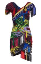 Women's Versace Fringe Trim Tartan Print Dress Us / 40 It - Black