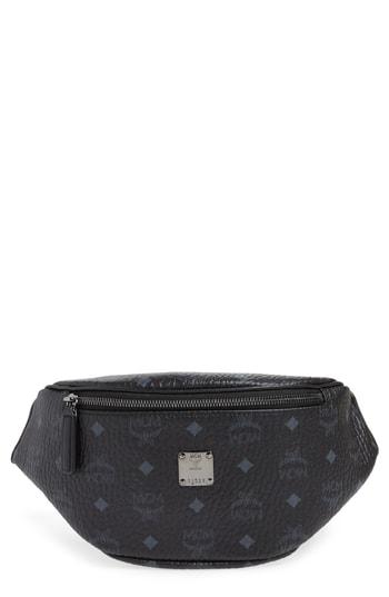 Mcm Small Stark Coated Canvas Belt Bag - Black