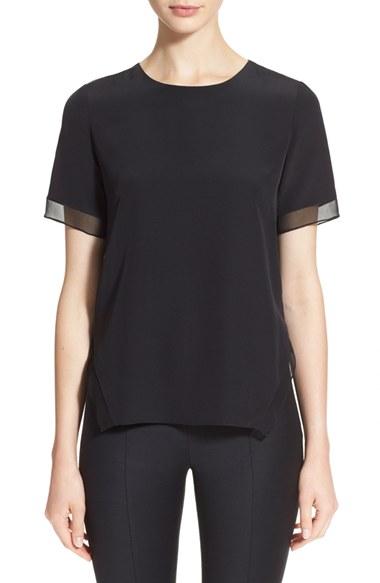 Women's Prabal Gurung Short Sleeve Keyhole Silk Blouse