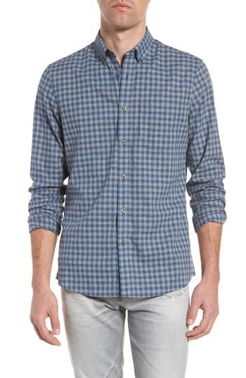 Men's 1901 Trim Fit Heather Gingham Linen Blend Sport Shirt, Size - Grey