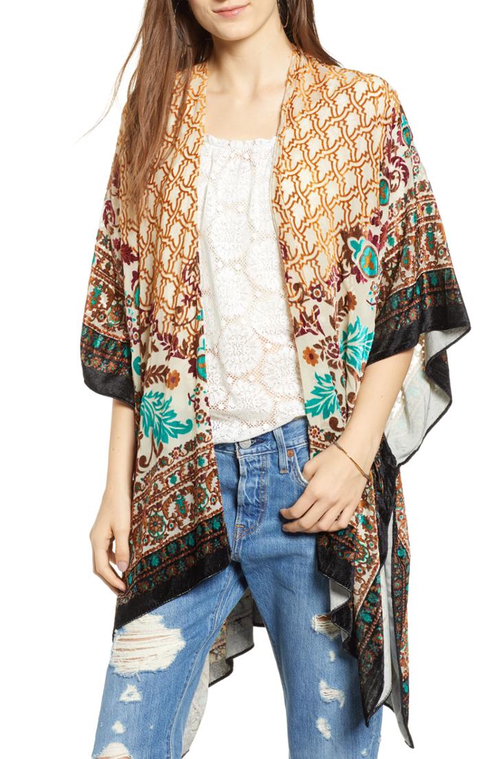 Women's Free People Nightbird Velvet Kimono, Size - Red