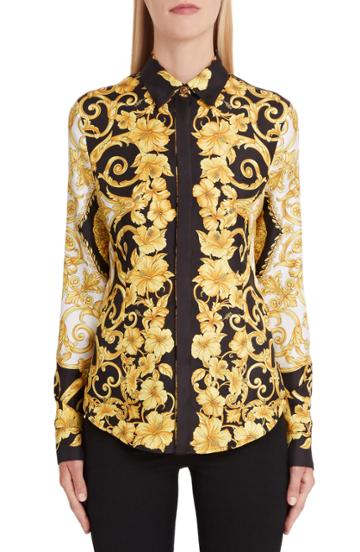 Women's Versace First Line Hibiscus Print Silk Shirt