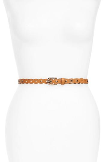 Women's Halogen Scallop Studded Skinny Belt - Cognac