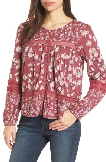 Women's Lucky Brand Lace Inset Print Knit Top - Pink