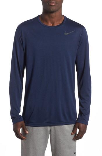 Men's Nike Long Sleeve Training T-shirt, Size - Blue