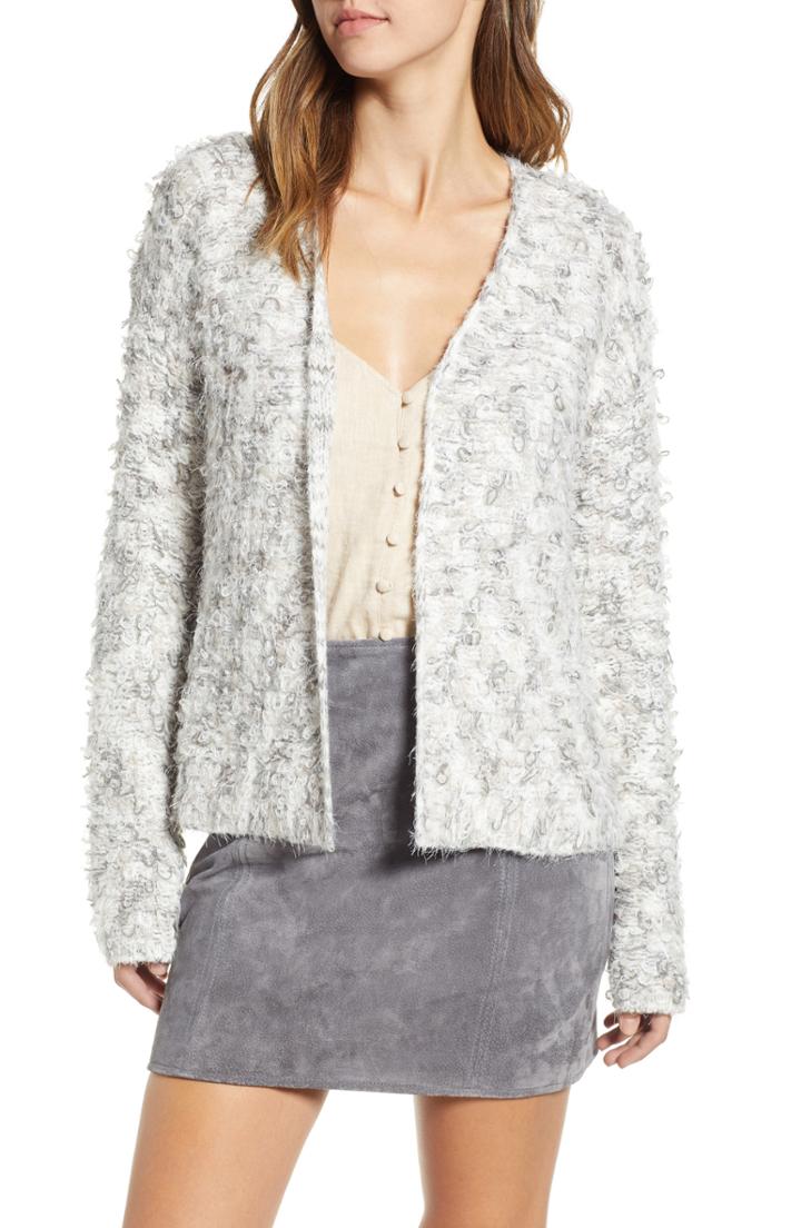 Women's Woven Heart Loop Knit Cardigan - Grey