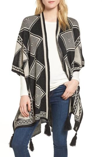 Women's Accessory Collective Print Tassel Cape, Size - Black