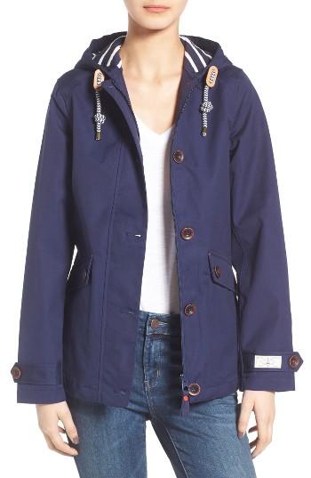 Women's Joules Right As Rain Waterproof Hooded Jacket - Blue