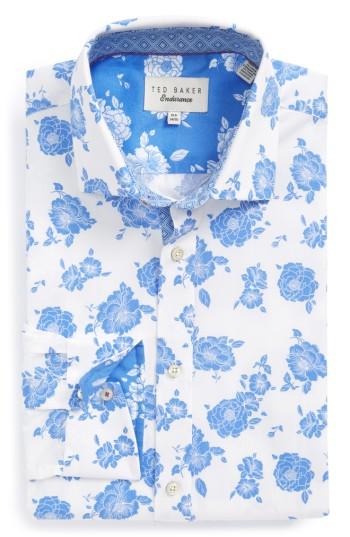 Men's Ted Baker London Trim Fit Floral Dress Shirt - 32/33 - Blue