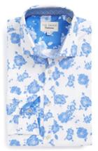 Men's Ted Baker London Trim Fit Floral Dress Shirt - 32/33 - Blue