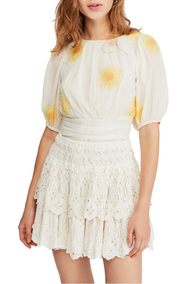 Women's Free People My Girl Embroidered Floral Top - Ivory