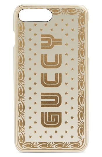 Gucci Guccy Logo Moon & Stars Leather Iphone 7 Case - White