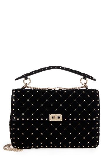 Valentino Garavani Rockstud Matelasse Velvet Shoulder Bag - Black