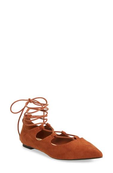 Women's Callisto 'rian' Ghillie Lace Pointy Toe Flat M - Brown