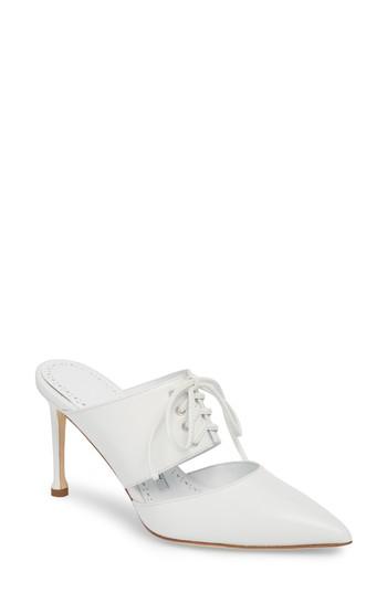 Women's Manolo Blahnik Torinettamu Lace-up Mule Us / 34eu - White