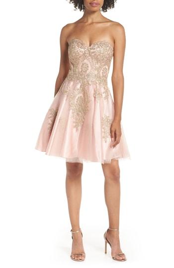 Women's Blondie Nites Strapless Applique Party Dress - Pink
