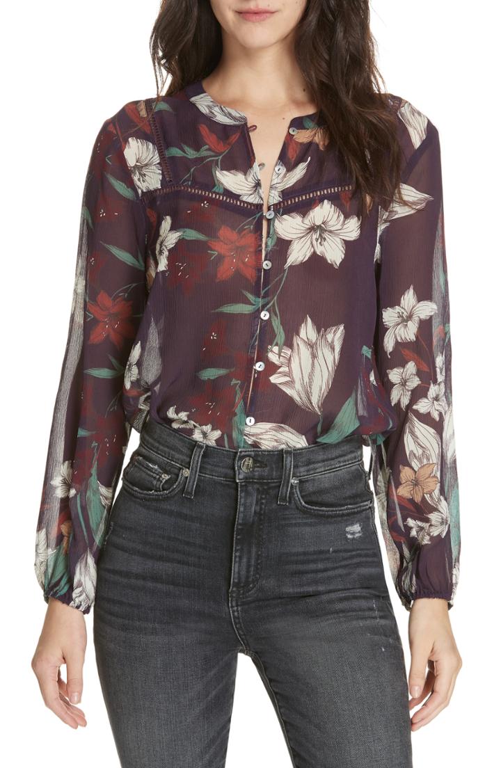 Women's Dolan Theodora Floral Silk Blouse - Purple