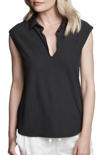 Women's James Perse Cap Sleeve Polo Top - Black
