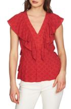 Women's 1.state V-neck Ruffle Edge Top, Size - Red