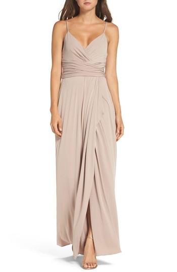 Women's Amsale Celina Mock Wrap Gown - Beige