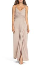 Women's Amsale Celina Mock Wrap Gown - Beige