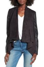 Women's Blanknyc Mixed Media Faux Leather Drape Front Jacket - Black