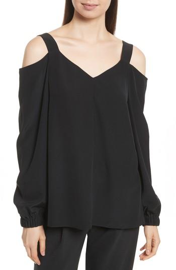 Women's Tibi Strappy Crepe De Chine Cold Shoulder Tunic