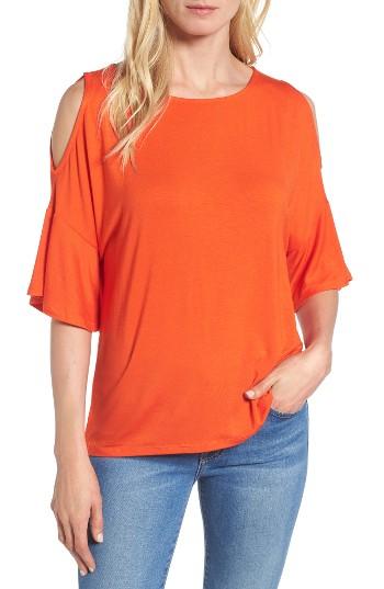 Women's Caslon Cold Shoulder Flutter Sleeve Top - Orange