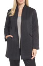 Women's Eileen Fisher High Collar Silk Jacket, Size - Black