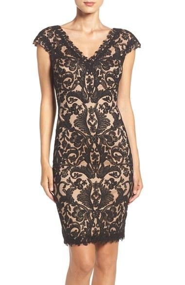Women's Tadashi Shoji Corded Lace Tulle Sheath Dress - Black
