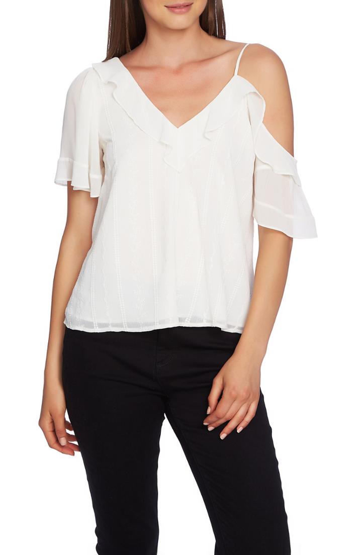Women's 1.state Ruffle One-shoulder Embroidered Top - White