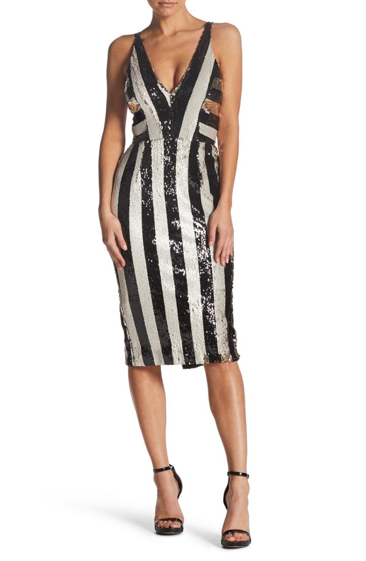 Women's Dress The Population Margo Plunging Stripe Dress - Black