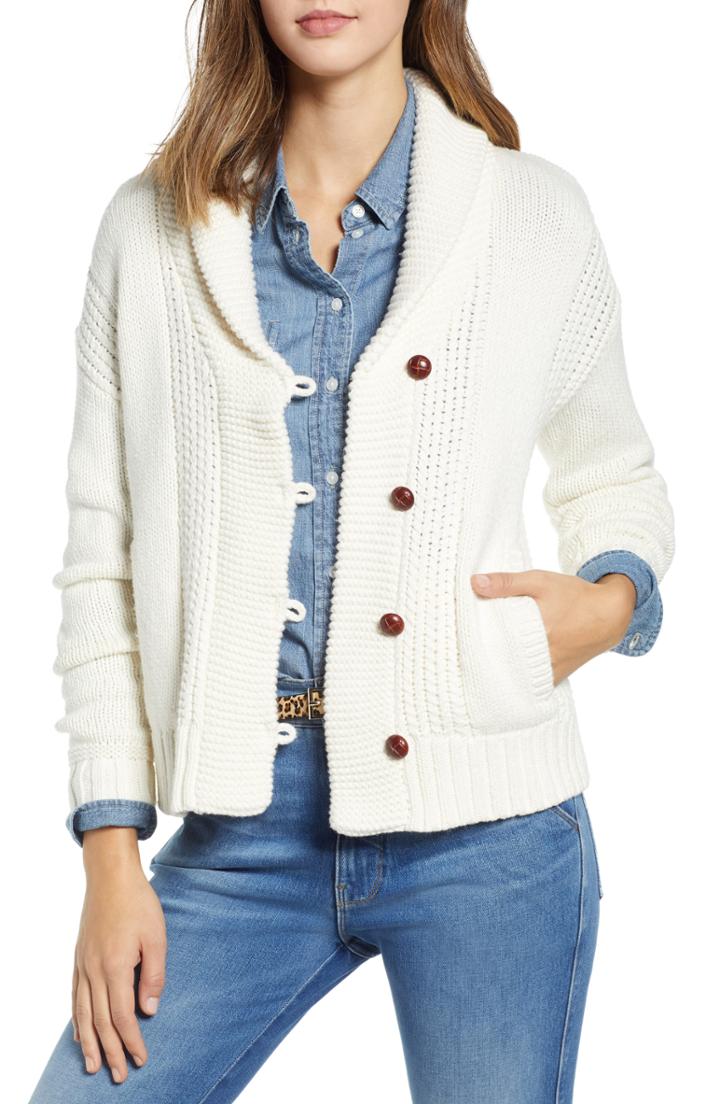 Women's 1901 Shawl Collar Fisherwoman Cardigan - Ivory