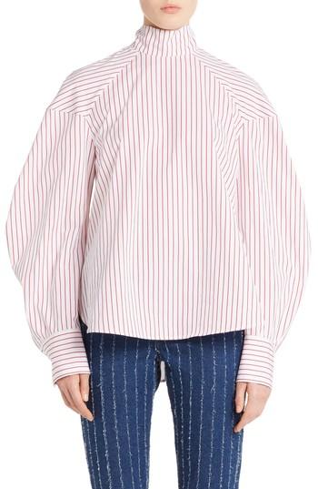 Women's Msgm Tie Neck Stripe Blouse Us / 42 It - White
