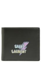 Men's Saint Laurent Lightning Logo Leather Wallet - Black