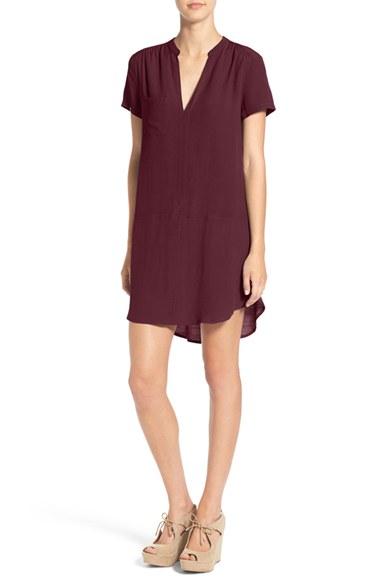 Women's Lush Split Neck Shift Dress - Burgundy