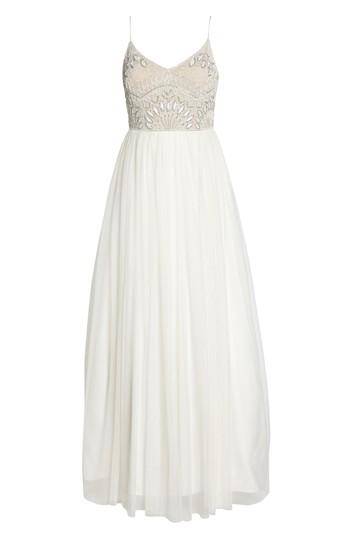 Women's Adrianna Papell Beaded Bodice Mesh Fit & Flare Gown