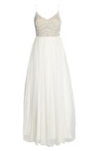 Women's Adrianna Papell Beaded Bodice Mesh Fit & Flare Gown