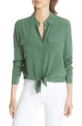 Women's Equipment 'slim Signature' Silk Shirt, Size - Blue