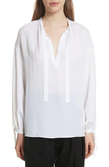 Women's Vince Tie Detail Silk Poet Blouse - White