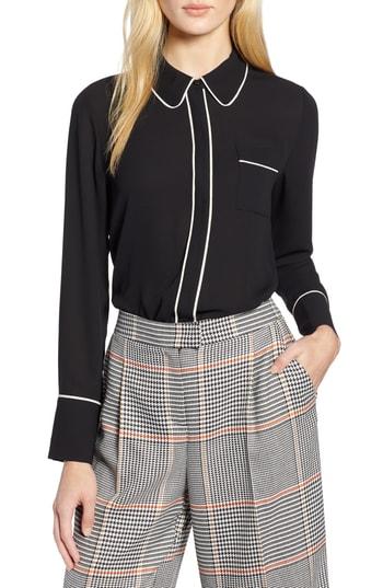 Women's Halogen X Atlantic-pacific Hidden Placket Blouse - Black