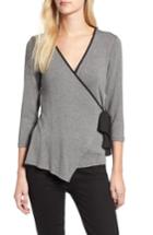 Women's Bobeau Tipped Wrap Top - Grey