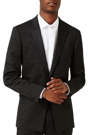 Men's Topman Skinny Fit Pin Dot Tuxedo Jacket - Black