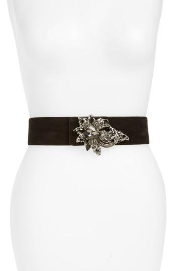 Women's Deborah Drattell Diane Crystal Embellished Suede Belt - Black