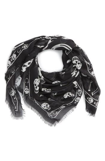 Men's Alexnader Mcqueen Skull Modal & Silk Scarf, Size - Black