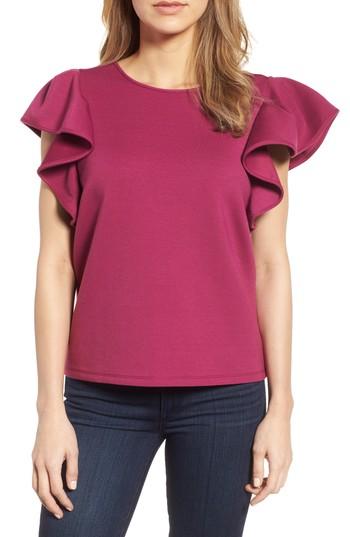 Women's Halogen Ruffle Sleeve Neoprene Top - Purple