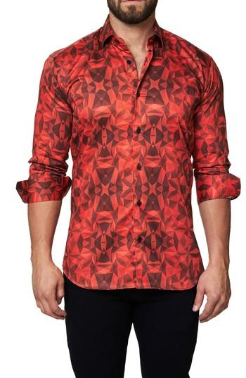 Men's Maceoo Trim Fit Geo Print Sport Shirt (m) - Red