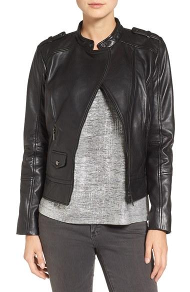 Women's Bernardo Slim Fit Leather Moto Jacket