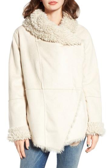 Women's Coffee Shop Faux Shearling Drape Jacket